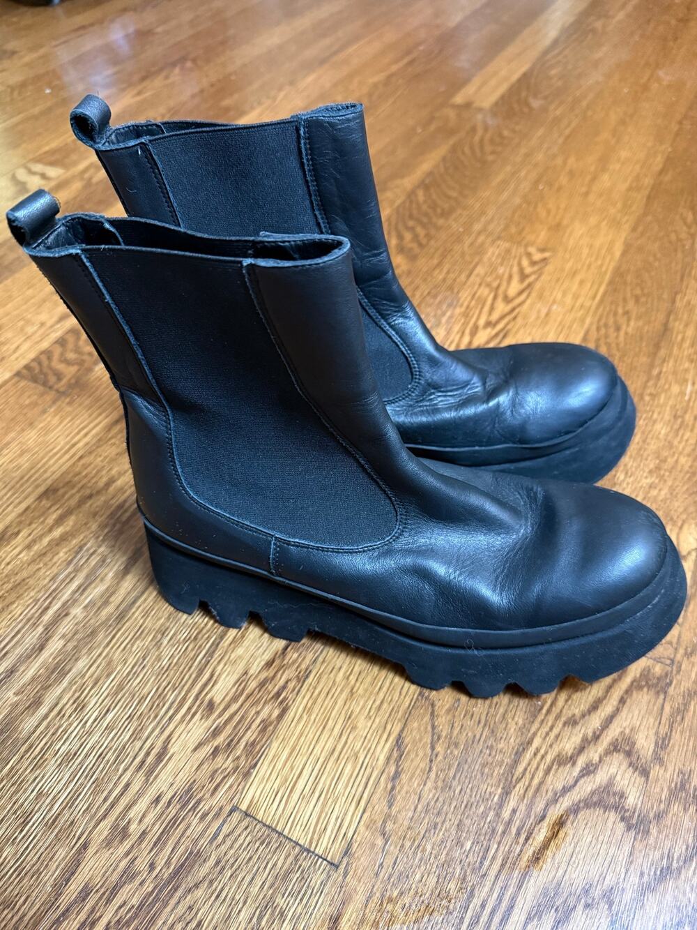 Paloma Barcelo Black Leather Platform Boots Size 41